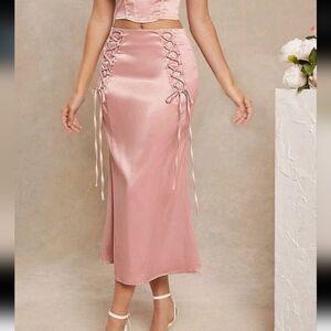 SATIN MIDI SKIRT WITH SIDE LACE UP DETAILS